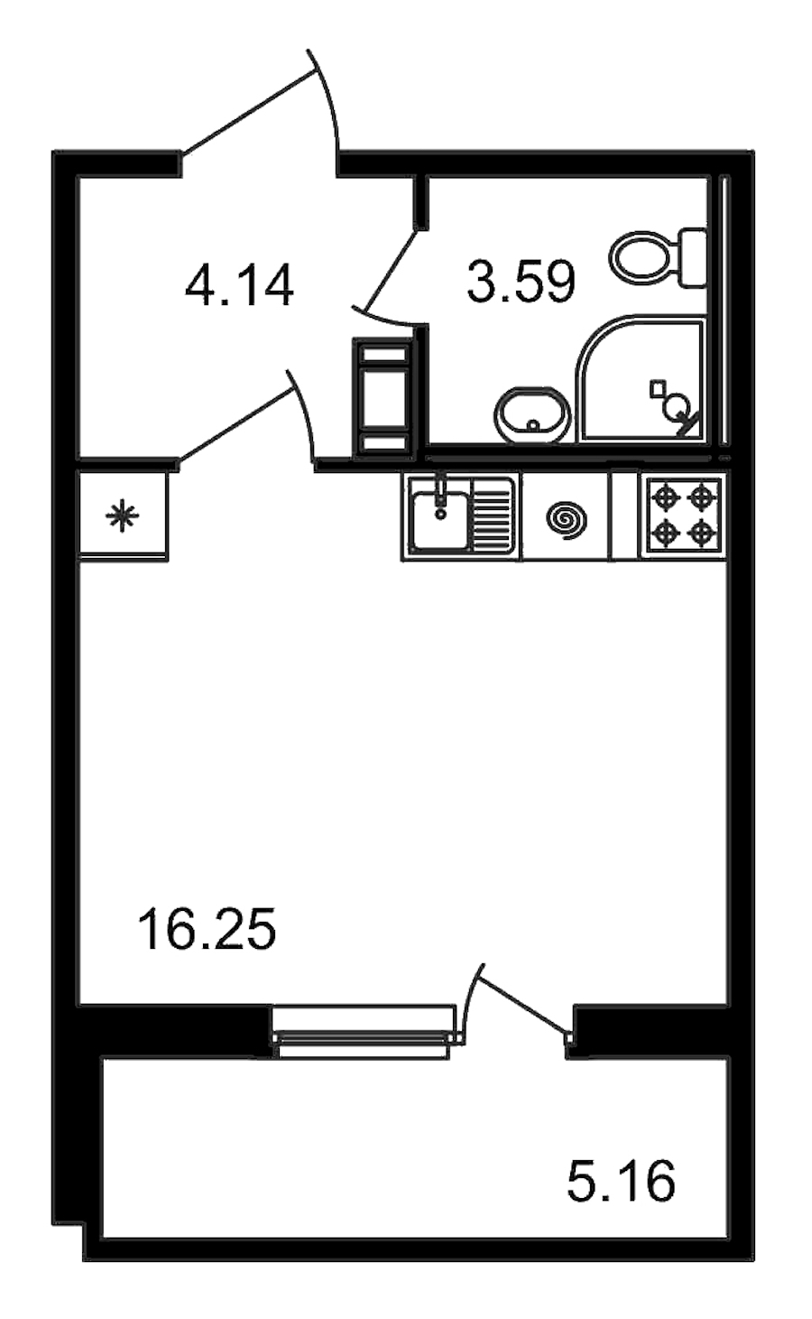Квартира студия 23.98 м², 13/15 эт., ЖК «Новые горизонты»